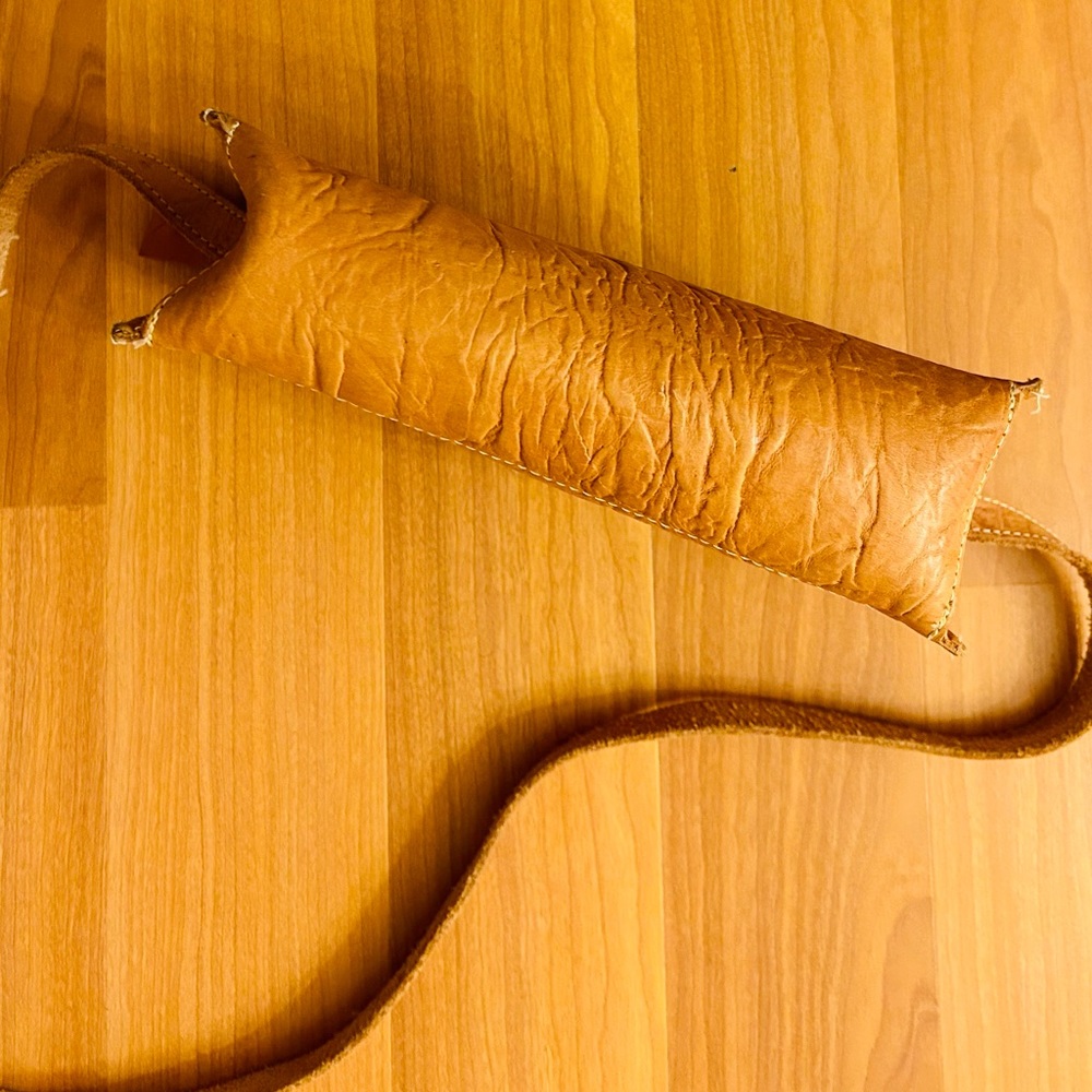 Vintage Tan Leather Rectangular Zip Crossbody Bag - image 5